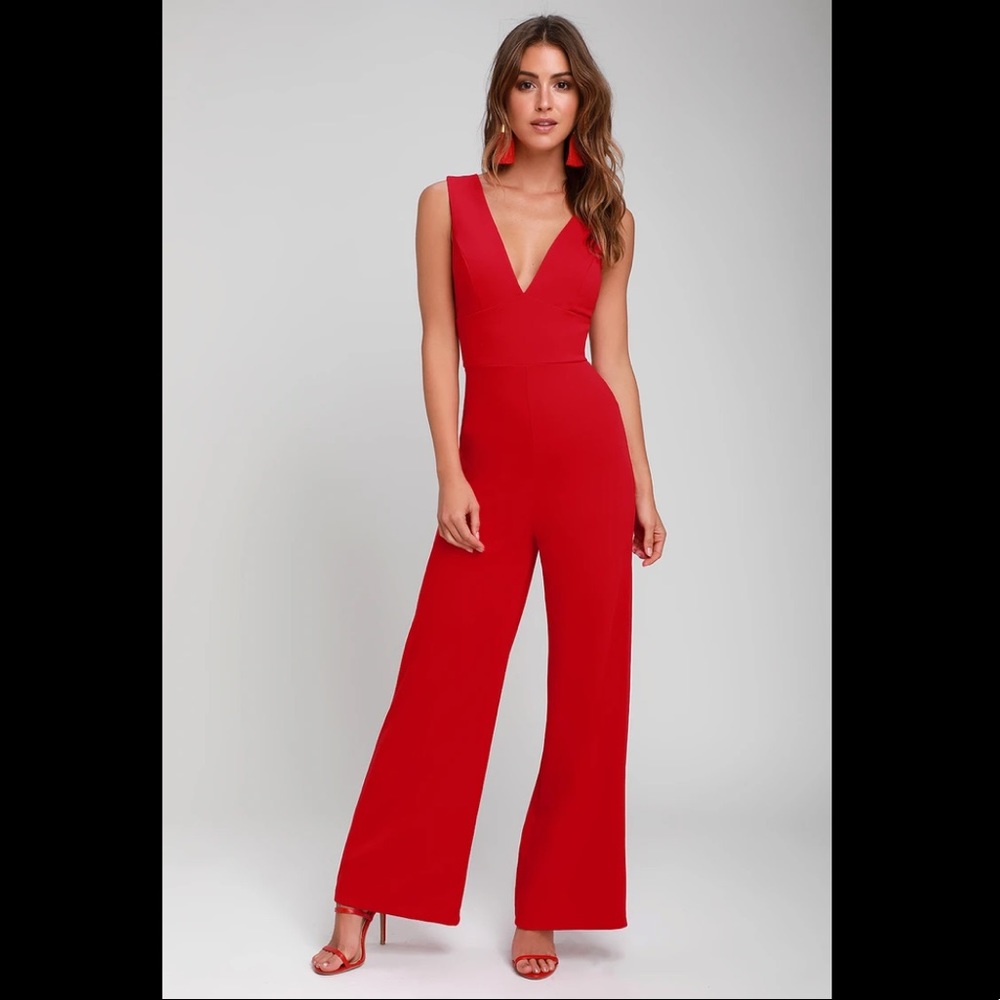 Lulus Red Ready For It Sleeveless Wide Leg Jumpsuit